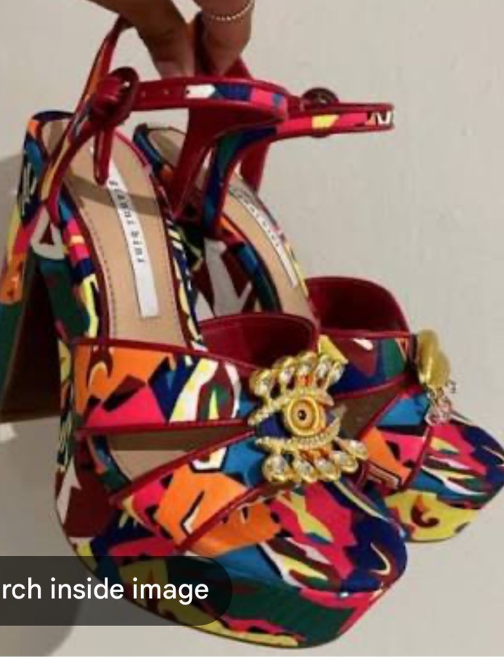 Gianni Bini Multicolor Printed Strappy Heels with Gold Accent - Picture 4 of 9